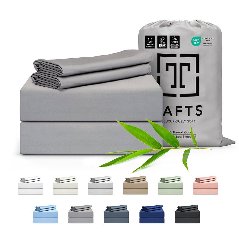 Tafts King Sheets Set, Pure 100% Viscose derived from Bamboo Bed Sheets Set, Luxuriously Soft, Silky, Cooling Sheets, Double Stitched, Lifetime Quality Promise (Gray/Grey) - Image 1